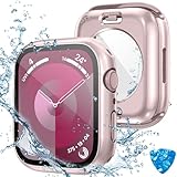 Kamita Wasserdicht Hülle für Apple Watch Series SE 2023/6/5/4 44mm, Hart PC Schutz Case mit Displayschutz aus Gehärtetem Glas, 360° Rundum Bumper Cover Schutzhülle für iWatch6/iWatch5/iWatch4 (Rosa)